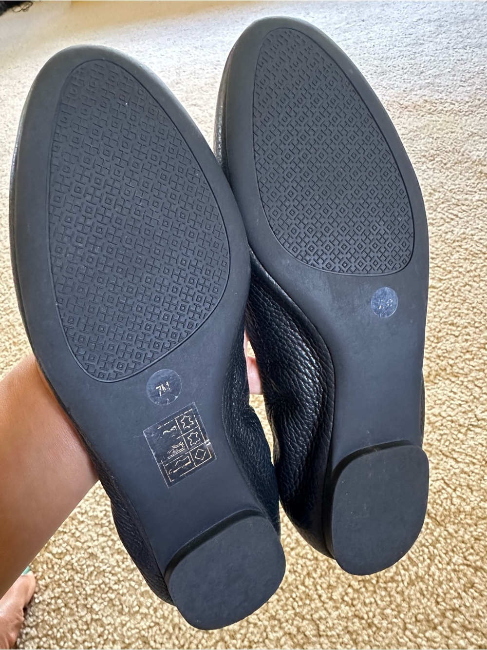 Tory Burch Black Leather Ballet Flats with Gold Logo Medallion - Picture 5 of 6